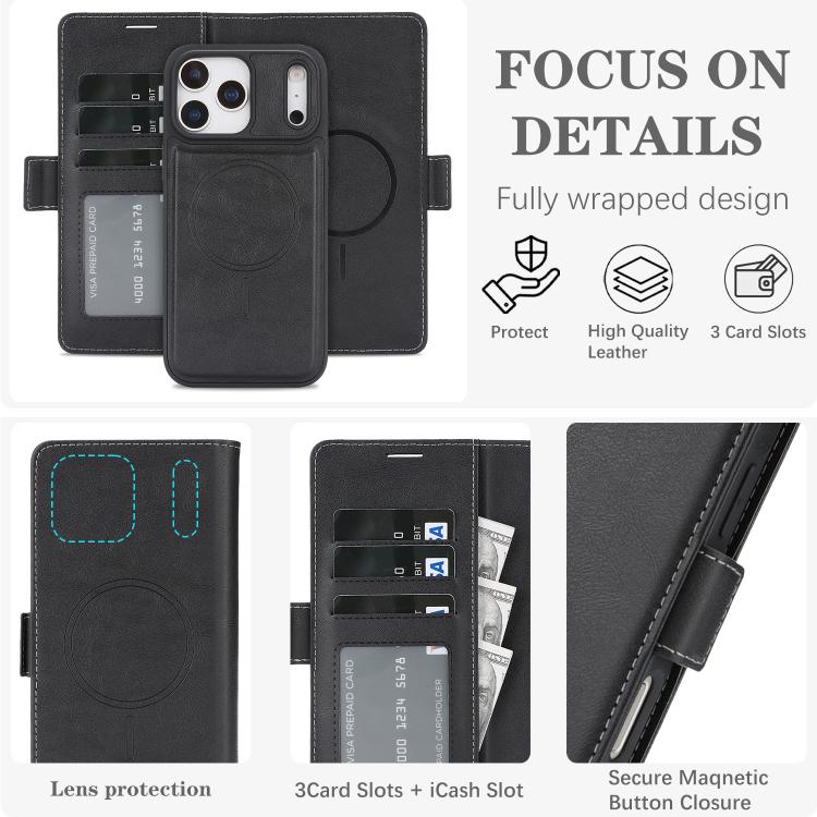 For iPhone 17 Pro Max Kalebol Strong Magnetic MagSafe Ring 2 In 1 Split Leather Phone Case(Black) by Kalebol