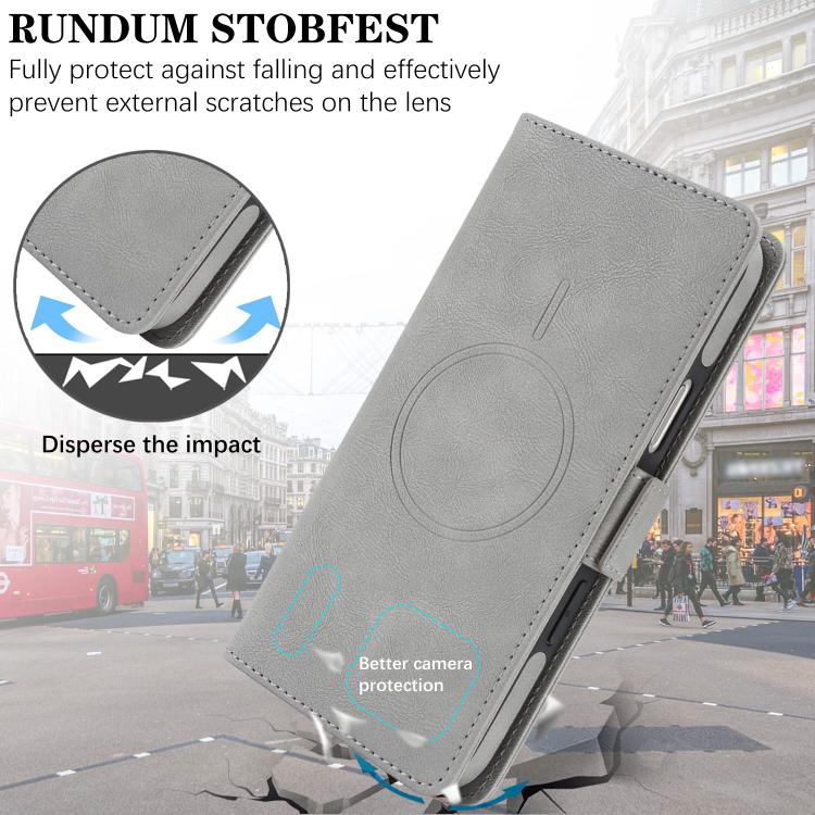 For iPhone 17 Pro Max Kalebol Strong Magnetic MagSafe Ring 2 In 1 Split Leather Phone Case(Gray) by Kalebol