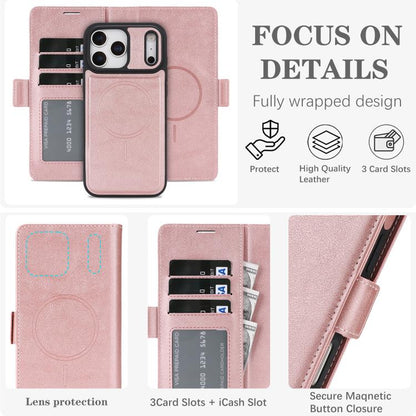 For iPhone 17 Pro Max Kalebol Strong Magnetic MagSafe Ring 2 In 1 Split Leather Phone Case(Rose Gold) by Kalebol