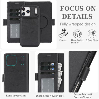 For iPhone 17 Pro Kalebol Strong Magnetic MagSafe Ring 2 In 1 Split Leather Phone Case(Black) by Kalebol