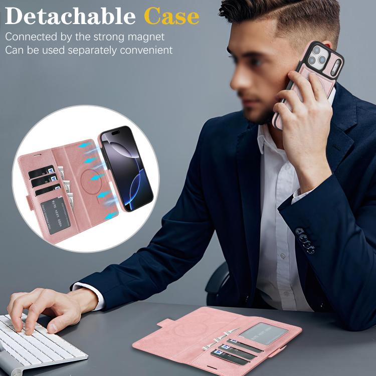 For iPhone 17 Pro Kalebol Strong Magnetic MagSafe Ring 2 In 1 Split Leather Phone Case(Rose Gold) by Kalebol