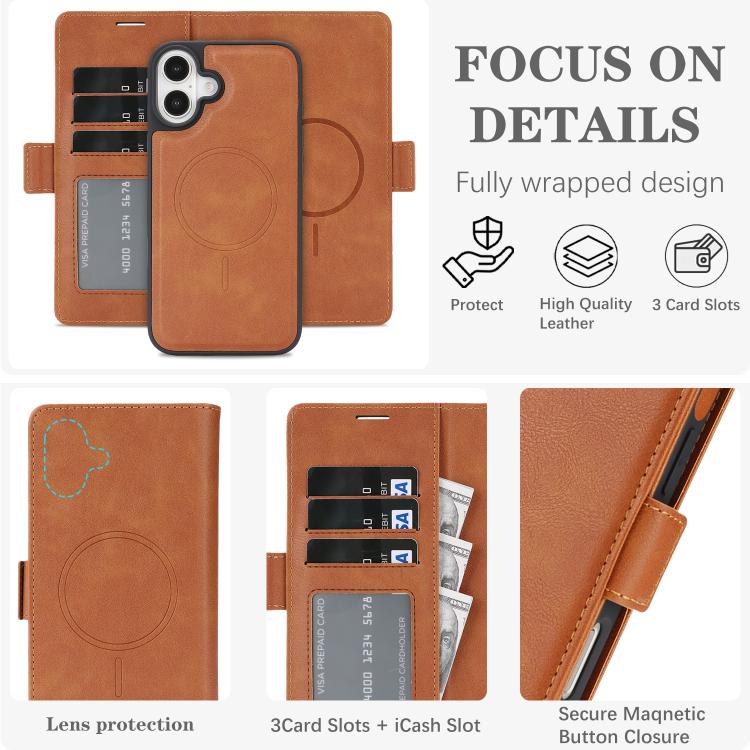 For iPhone 17 Kalebol Strong Magnetic MagSafe Ring 2 In 1 Split Leather Phone Case(Brown) by Kalebol