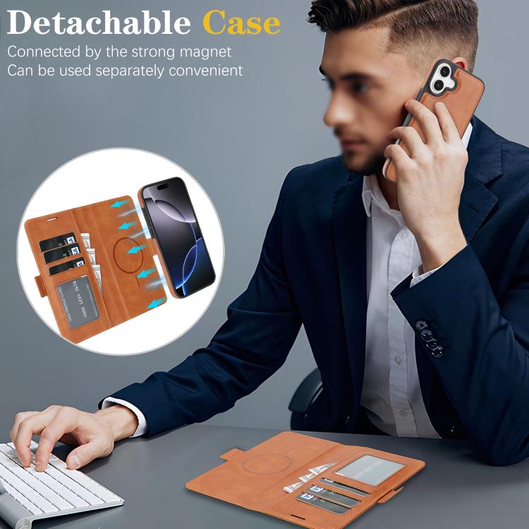 For iPhone 17 Kalebol Strong Magnetic MagSafe Ring 2 In 1 Split Leather Phone Case(Brown) by Kalebol