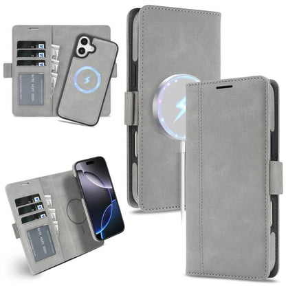 For iPhone 17 Kalebol Strong Magnetic MagSafe Ring 2 In 1 Split Leather Phone Case(Gray) by Kalebol