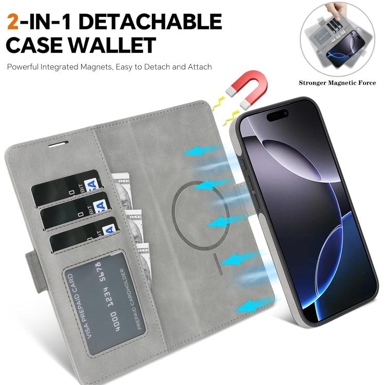 For iPhone 17 Kalebol Strong Magnetic MagSafe Ring 2 In 1 Split Leather Phone Case(Gray) by Kalebol