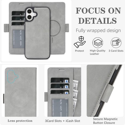 For iPhone 17 Kalebol Strong Magnetic MagSafe Ring 2 In 1 Split Leather Phone Case(Gray) by Kalebol
