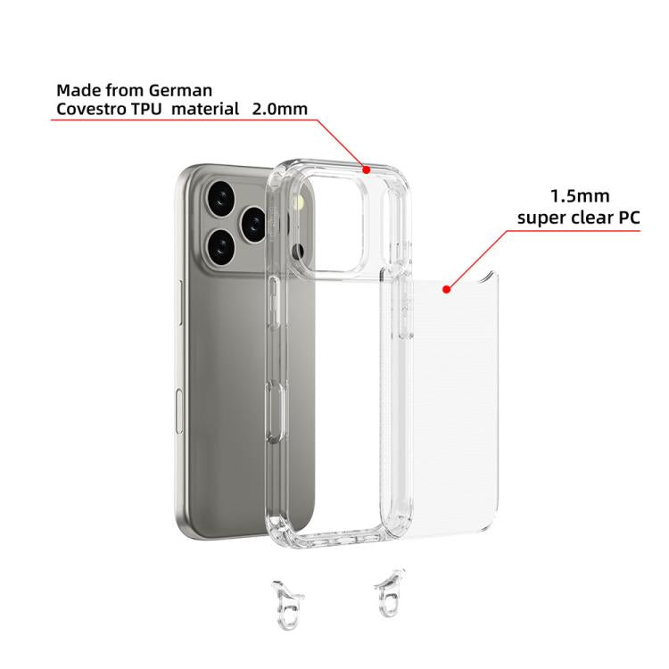 For iPhone 17 Pro Kalebol Minimalist High Transparency Multi Color Lanyard Hole Phone Case(Silver) by Kalebol