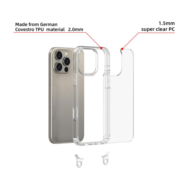 For iPhone 16 Pro Max Kalebol Minimalist High Transparency Multi Color Lanyard Hole Phone Case(Gold) by Kalebol