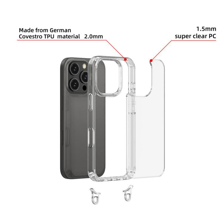 For iPhone 16 Pro Kalebol Minimalist High Transparency Multi Color Lanyard Hole Phone Case(Gold) by Kalebol