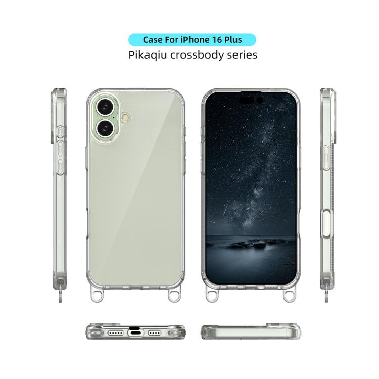 For iPhone 16 Plus Kalebol Minimalist High Transparency Multi Color Lanyard Hole Phone Case(Black) by Kalebol