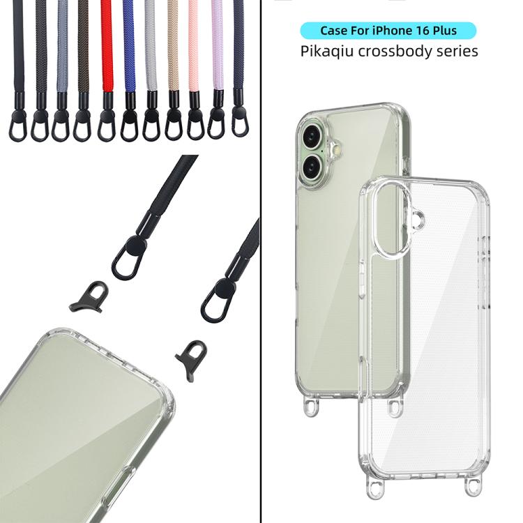 For iPhone 16 Plus Kalebol Minimalist High Transparency Multi Color Lanyard Hole Phone Case(Black) by Kalebol