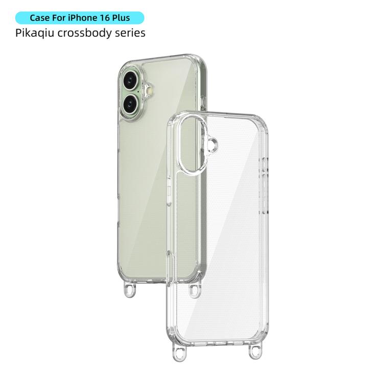 For iPhone 16 Plus Kalebol Minimalist High Transparency Multi Color Lanyard Hole Phone Case(Black) by Kalebol