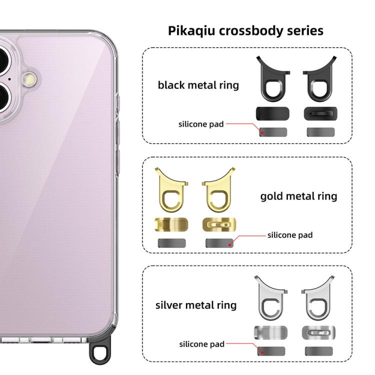 For iPhone 16 Kalebol Minimalist High Transparency Multi Color Lanyard Hole Phone Case(Gold) by Kalebol