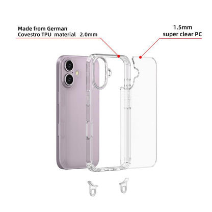 For iPhone 16 Kalebol Minimalist High Transparency Multi Color Lanyard Hole Phone Case(Gold) by Kalebol