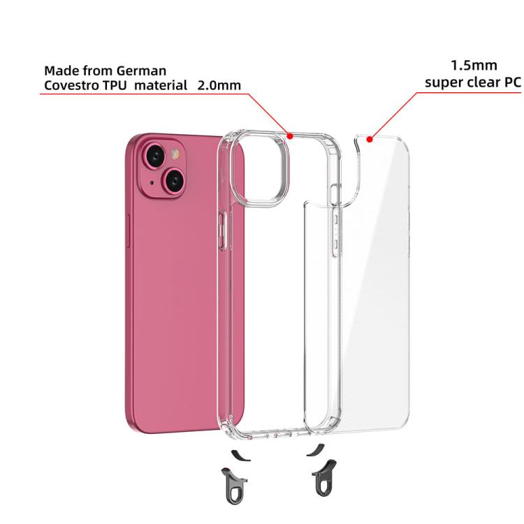 For iPhone 15 Plus Kalebol Minimalist High Transparency Multi Color Lanyard Hole Phone Case(Gold) by Kalebol