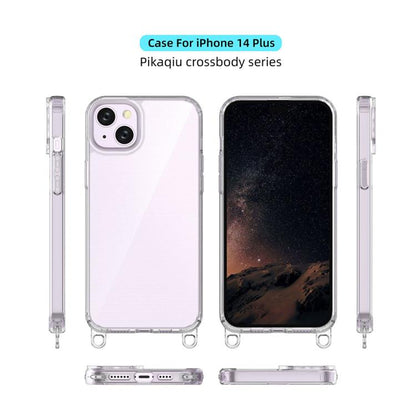 For iPhone 14 Plus Kalebol Minimalist High Transparency Multi Color Lanyard Hole Phone Case(Silver) by Kalebol