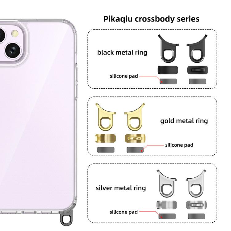For iPhone 14 Plus Kalebol Minimalist High Transparency Multi Color Lanyard Hole Phone Case(Silver) by Kalebol