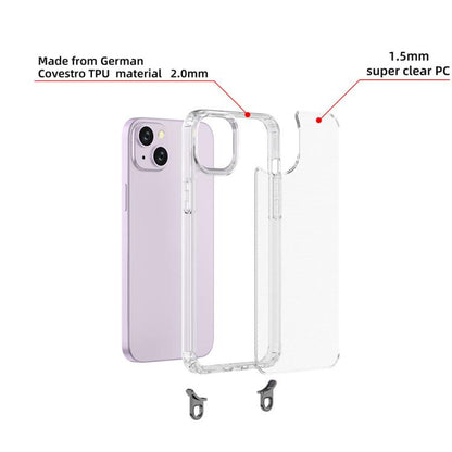 For iPhone 14 Plus Kalebol Minimalist High Transparency Multi Color Lanyard Hole Phone Case(Silver) by Kalebol
