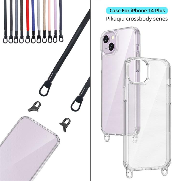 For iPhone 14 Plus Kalebol Minimalist High Transparency Multi Color Lanyard Hole Phone Case(Silver) by Kalebol