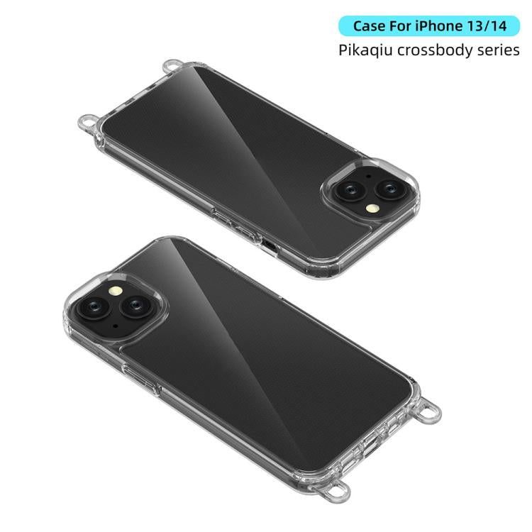 For iPhone 14 Kalebol Minimalist High Transparency Multi Color Lanyard Hole Phone Case(Black) by Kalebol