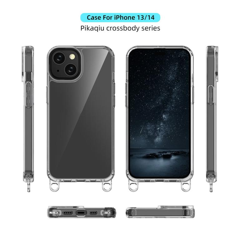 For iPhone 14 Kalebol Minimalist High Transparency Multi Color Lanyard Hole Phone Case(Black) by Kalebol