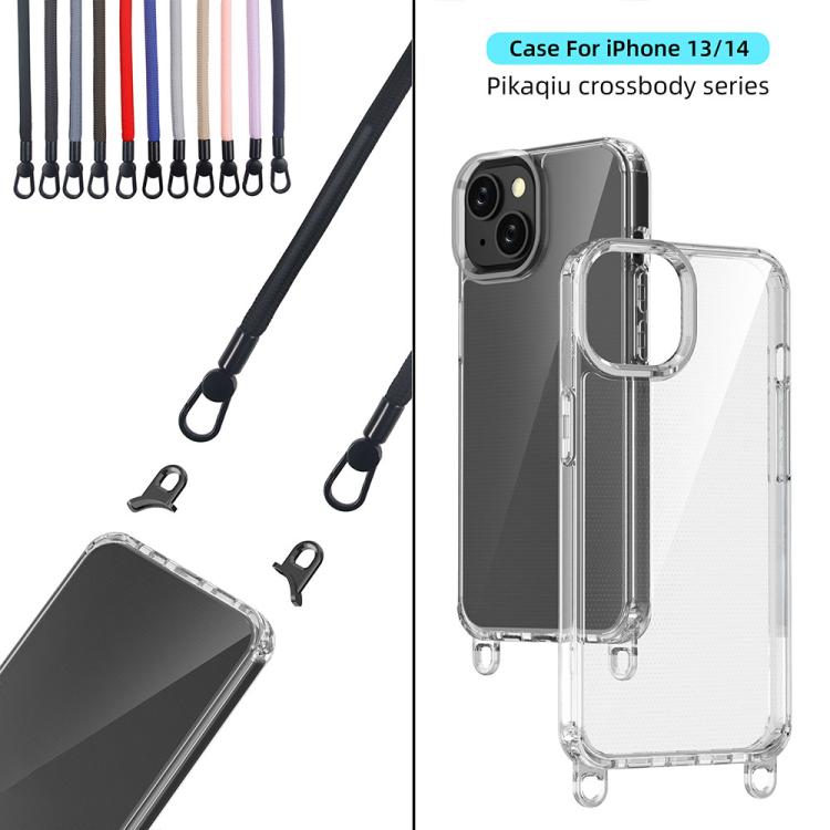 For iPhone 14 Kalebol Minimalist High Transparency Multi Color Lanyard Hole Phone Case(Black) by Kalebol