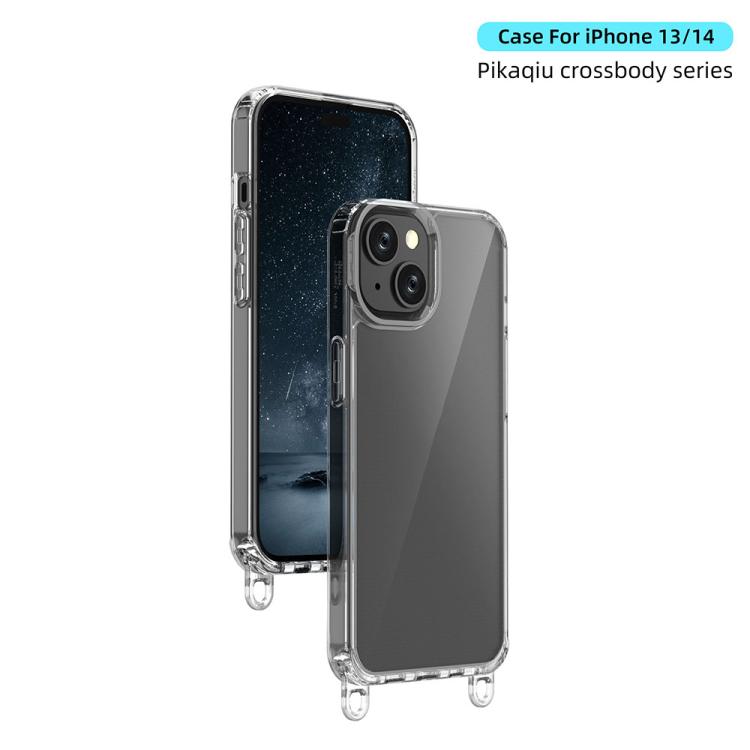 For iPhone 14 Kalebol Minimalist High Transparency Multi Color Lanyard Hole Phone Case(Black) by Kalebol