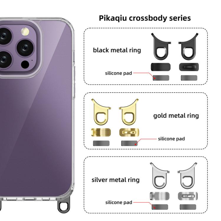 For iPhone 14 Pro Kalebol Minimalist High Transparency Multi Color Lanyard Hole Phone Case(Silver) by Kalebol