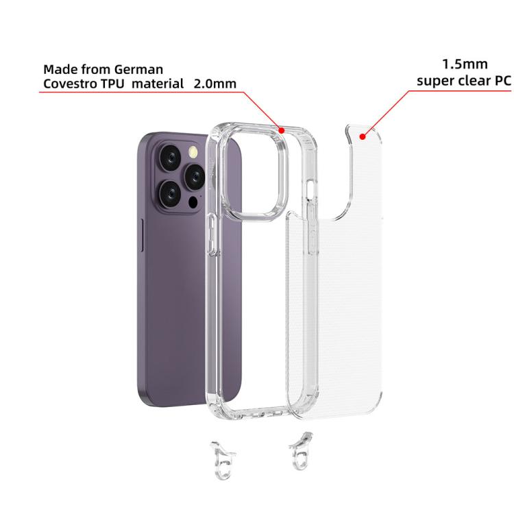 For iPhone 14 Pro Kalebol Minimalist High Transparency Multi Color Lanyard Hole Phone Case(Silver) by Kalebol