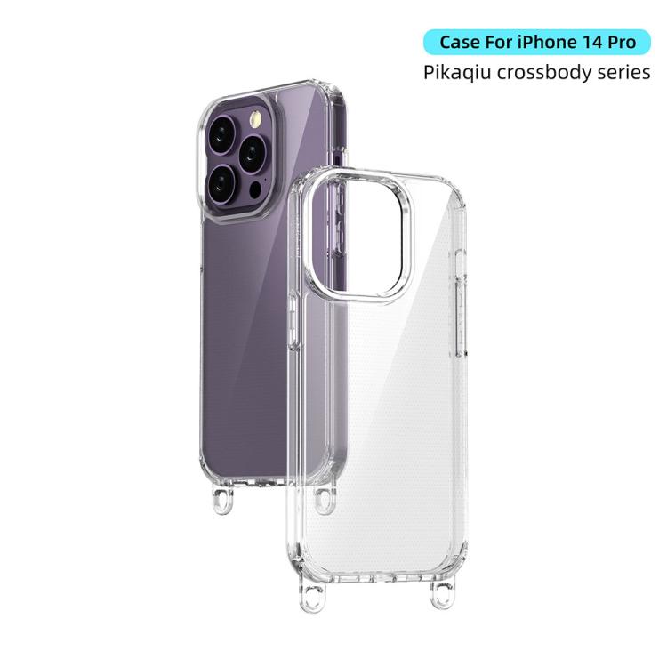 For iPhone 14 Pro Kalebol Minimalist High Transparency Multi Color Lanyard Hole Phone Case(Silver) by Kalebol