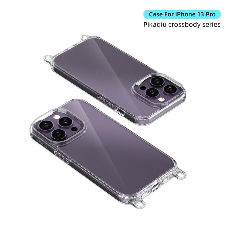 For iPhone 13 Pro Kalebol Minimalist High Transparency Multi Color Lanyard Hole Phone Case(Black) by Kalebol