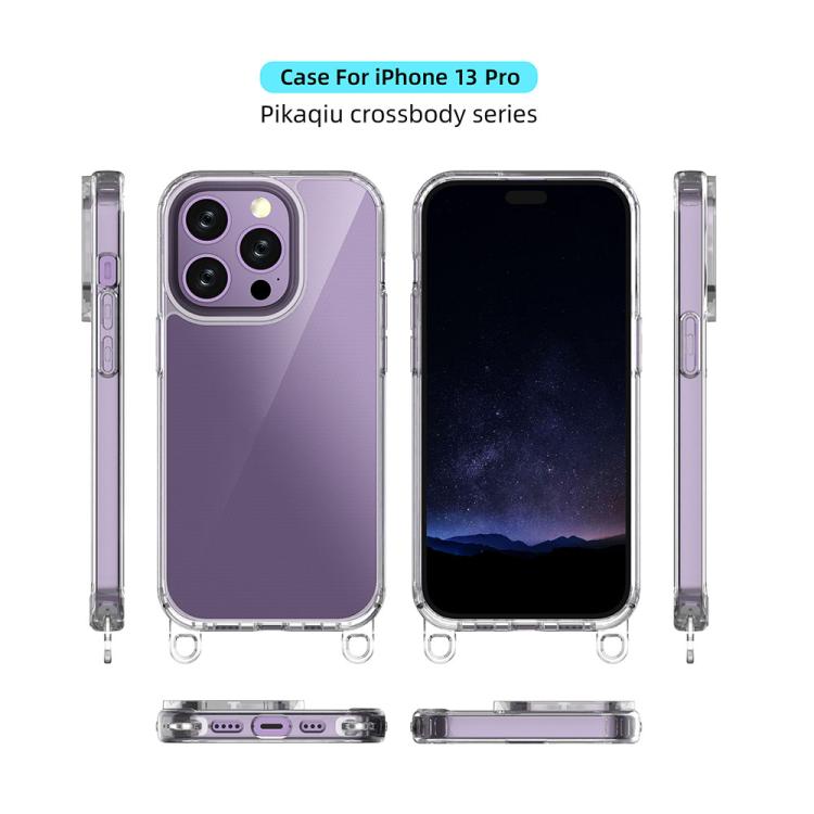 For iPhone 13 Pro Kalebol Minimalist High Transparency Multi Color Lanyard Hole Phone Case(Black) by Kalebol