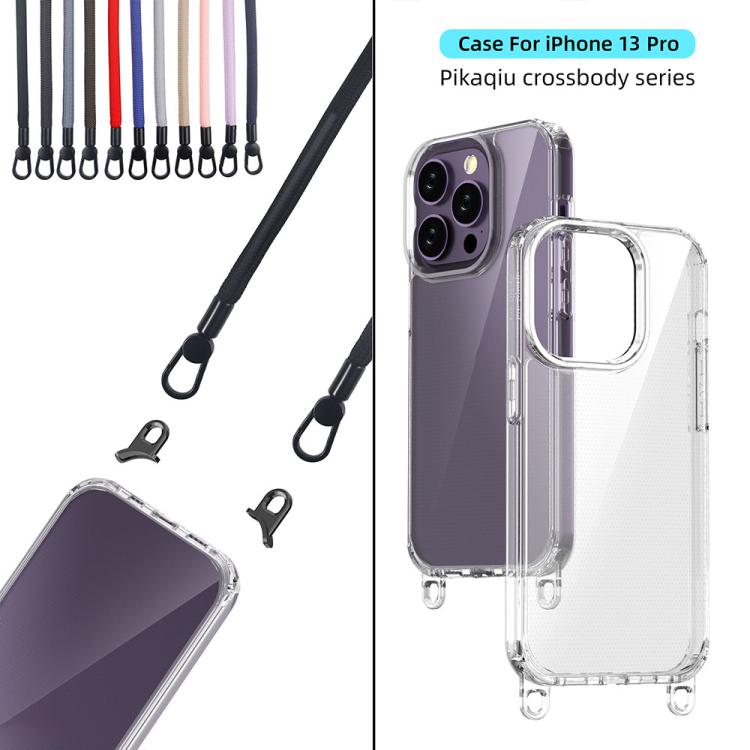 For iPhone 13 Pro Kalebol Minimalist High Transparency Multi Color Lanyard Hole Phone Case(Black) by Kalebol