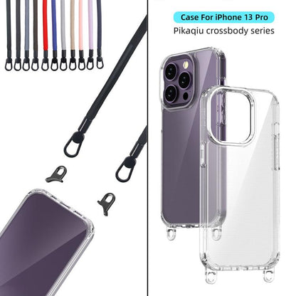 For iPhone 13 Pro Kalebol Minimalist High Transparency Multi Color Lanyard Hole Phone Case(Black) by Kalebol