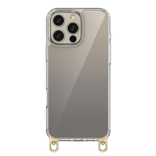 For iPhone 16 Pro Max Kalebol Minimalist High Transparency Multi Color Rotating Lanyard Hole Phone Case(Gold) by Kalebol