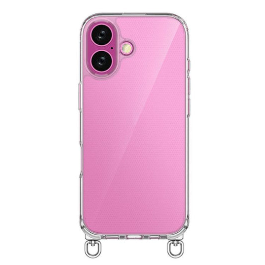 For iPhone 16 Kalebol Minimalist High Transparency Multi Color Rotating Lanyard Hole Phone Case(Silver) by Kalebol