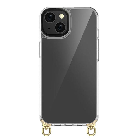 For iPhone 14 Plus Kalebol Minimalist High Transparency Multi Color Rotating Lanyard Hole Phone Case(Gold) by Kalebol