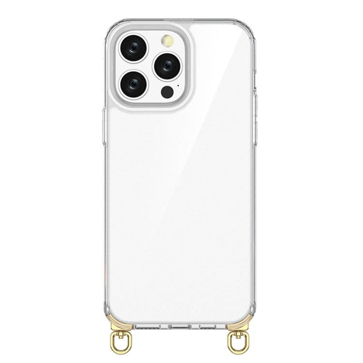 For iPhone 14 Pro Kalebol Minimalist High Transparency Multi Color Rotating Lanyard Hole Phone Case(Gold) by Kalebol