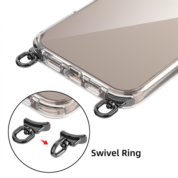 For iPhone 15 Plus Kalebol Minimalist High Transparency Multi Color Rotating Lanyard Hole Phone Case(Silver) by Kalebol