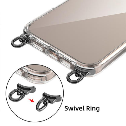 For iPhone 16 Kalebol Minimalist High Transparency Multi Color Rotating Lanyard Hole Phone Case(Silver) by Kalebol