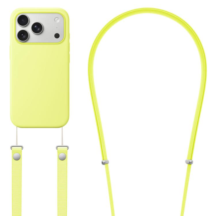 For iPhone 17 Pro Max Crossbody Imitation Nylon Magnetic Liquid Pop-Up Animation Liquid Silicone Phone Case(Fluorescent Green) by Kalebol