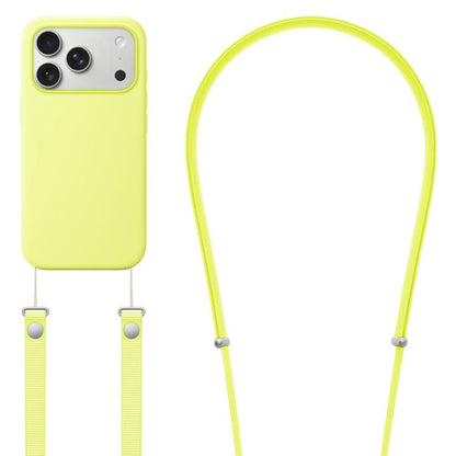 For iPhone 17 Pro Max Crossbody Imitation Nylon Magnetic Liquid Pop-Up Animation Liquid Silicone Phone Case(Fluorescent Green) by Kalebol