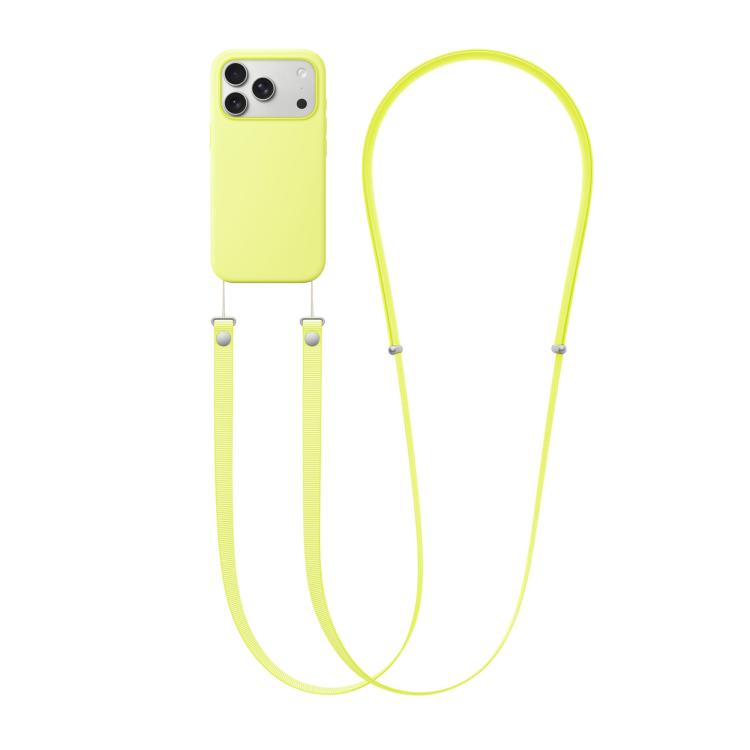 For iPhone 17 Pro Max Crossbody Imitation Nylon Magnetic Liquid Pop-Up Animation Liquid Silicone Phone Case(Fluorescent Green) by Kalebol