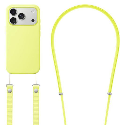 For iPhone 17 Pro Crossbody Imitation Nylon Magnetic Liquid Pop-Up Animation Liquid Silicone Phone Case(Fluorescent Green) by Kalebol