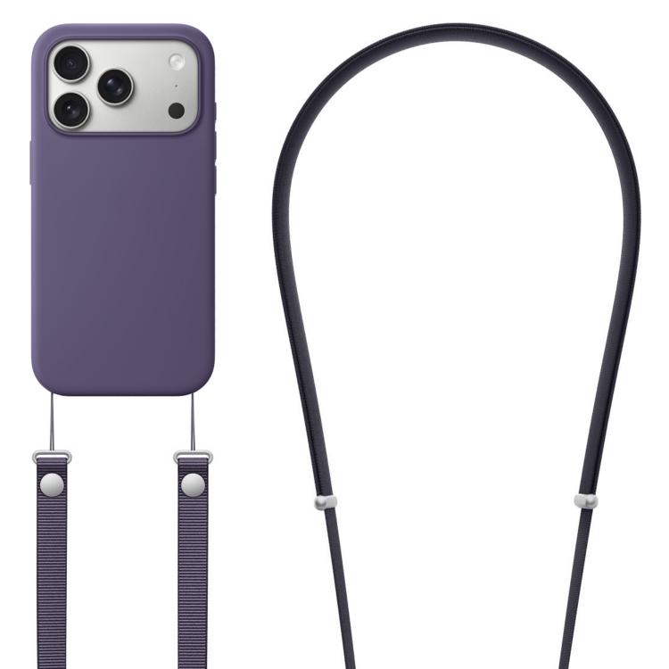 For iPhone 17 Pro Crossbody Imitation Nylon Magnetic Liquid Pop-Up Animation Liquid Silicone Phone Case(Purple) by Kalebol