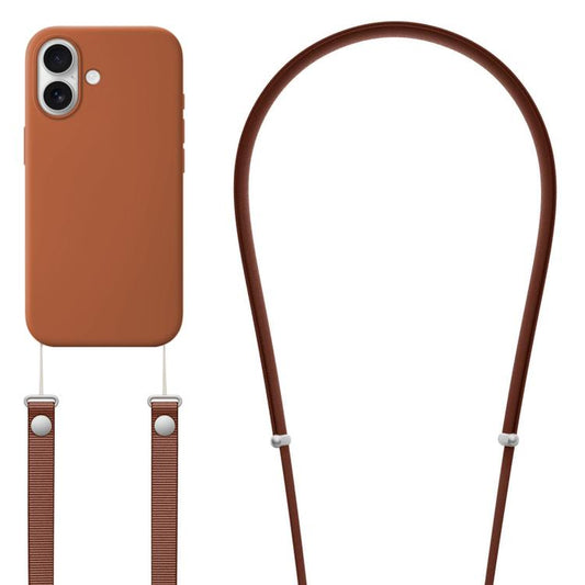 For iPhone 17 Crossbody Imitation Nylon Magnetic Liquid Pop-Up Animation Liquid Silicone Phone Case(Terracotta) by Kalebol