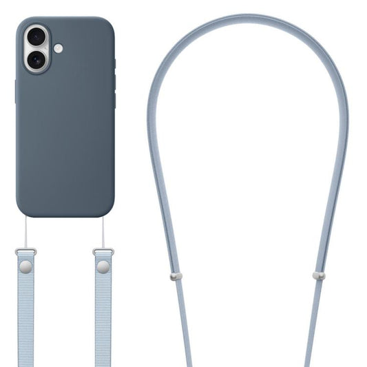 For iPhone 17 Crossbody Imitation Nylon Magnetic Liquid Pop-Up Animation Liquid Silicone Phone Case(Anchor Blue) by Kalebol