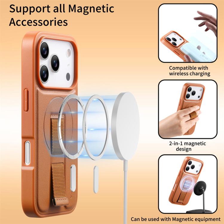 For iPhone 17 Pro CaseNeo Finger Grip Wristband MagSafe Back Phone Case(Brown) by CaseNeo