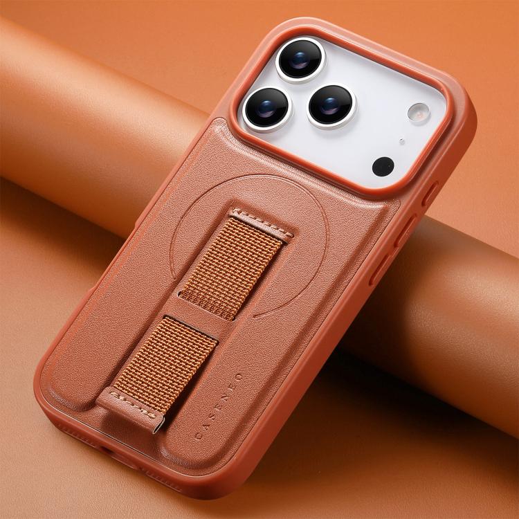 For iPhone 17 Pro Max CaseNeo Finger Grip Wristband MagSafe Back Phone Case(Brown) by CaseNeo