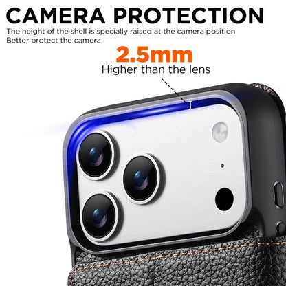 For iPhone 17 Pro Max Suteni Q05 -in-1 Multi-function MagSafe Wallet Big Litchi Leather Phone Case(Black) by Suteni